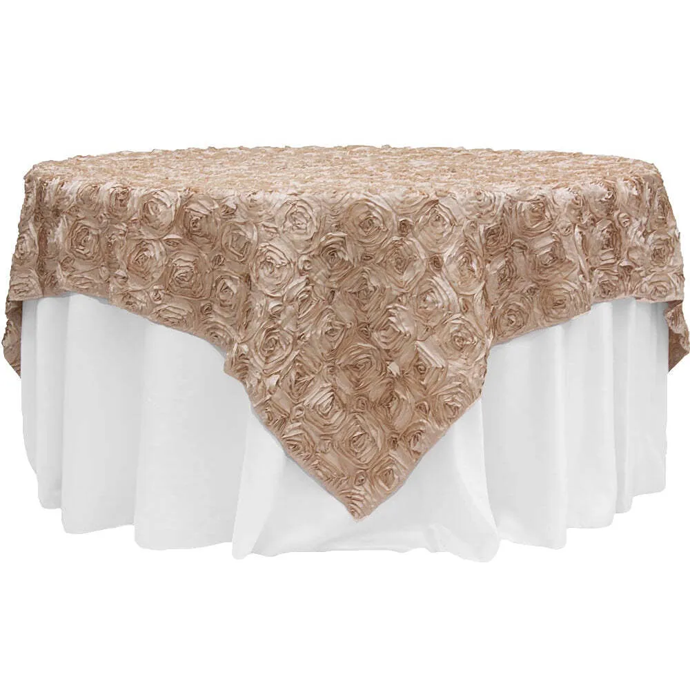 Rosette Satin Table Overlay Topper 85"x85" - Champagne