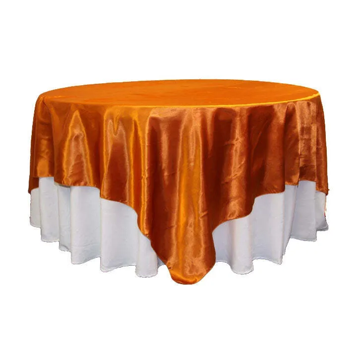 Square 90"x90" Satin Table Overlay - Burnt Orange