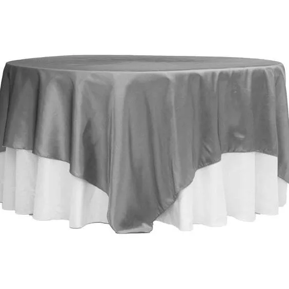 Taffeta Table Overlay Topper 90"x90" Square - Gray/Silver