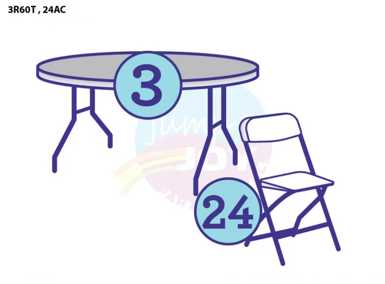 3 Adult 60" Round Tables, 24 Adult Chairs