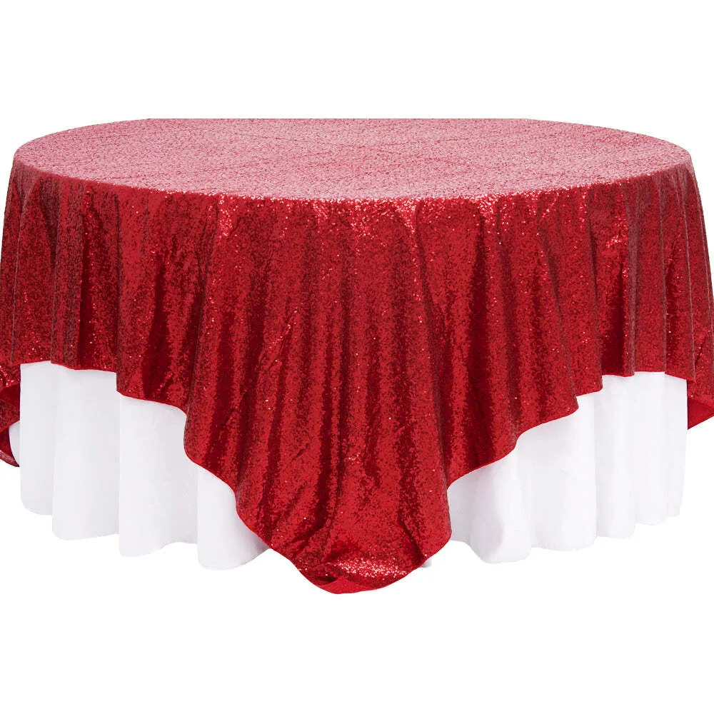 Glitz Sequin Table Overlay Topper 90"x90" Square - Apple Red