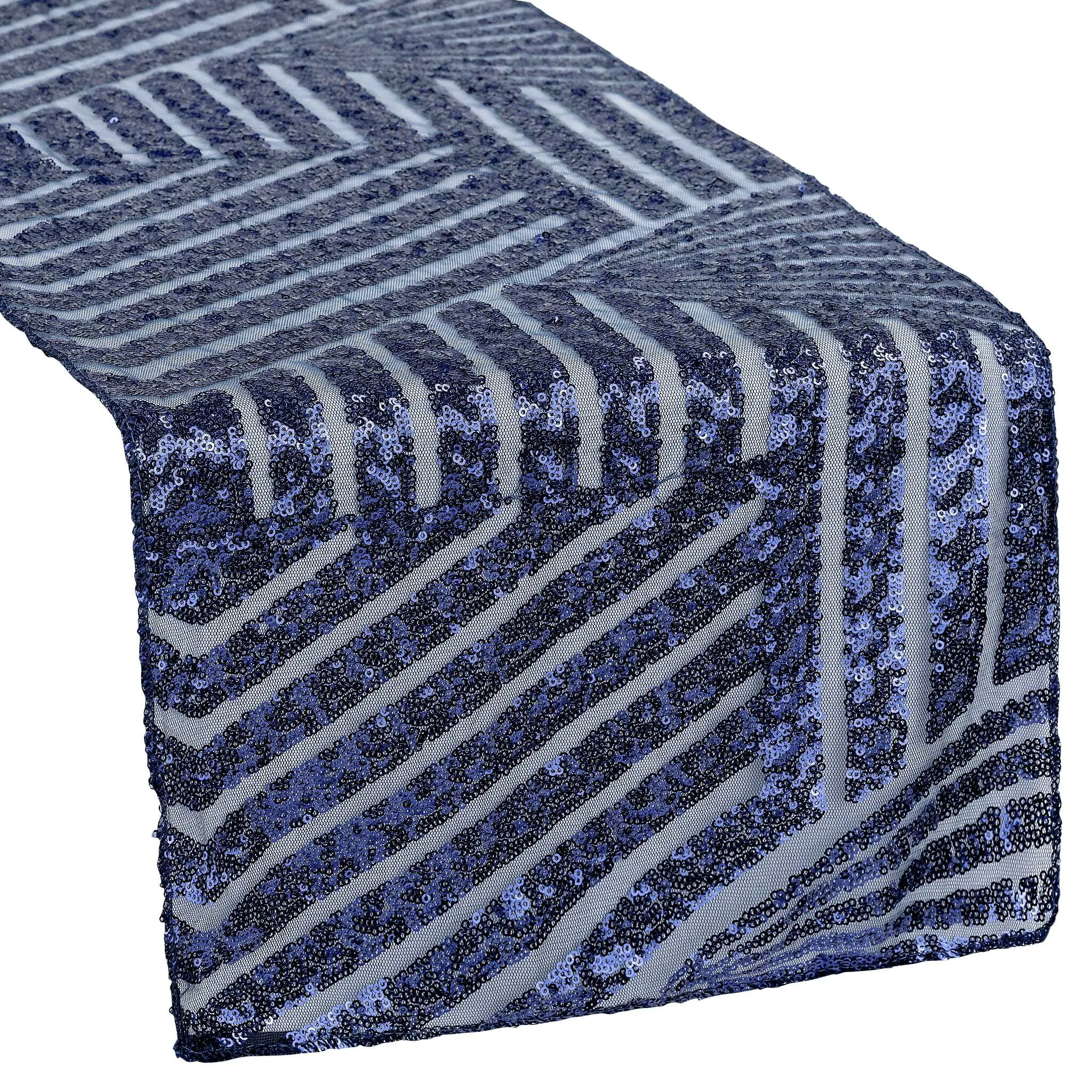 Geometric Glitz Art Deco Sequin Table Runner - Navy Blue