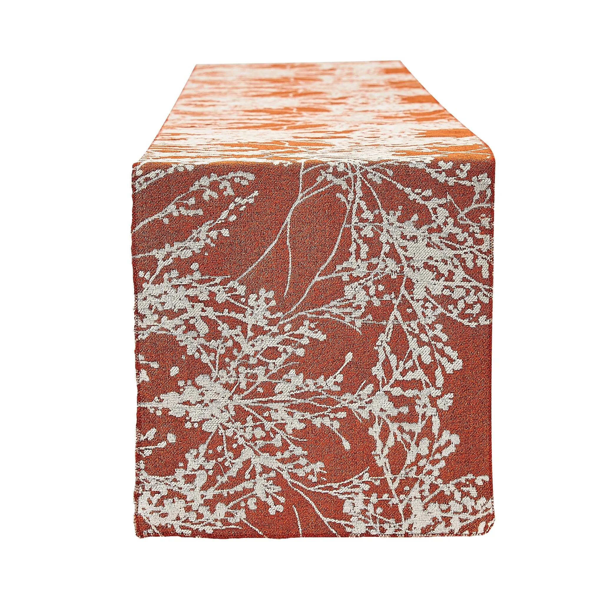 Leaf Branch Reversible Jacquard Table Runner - Rust