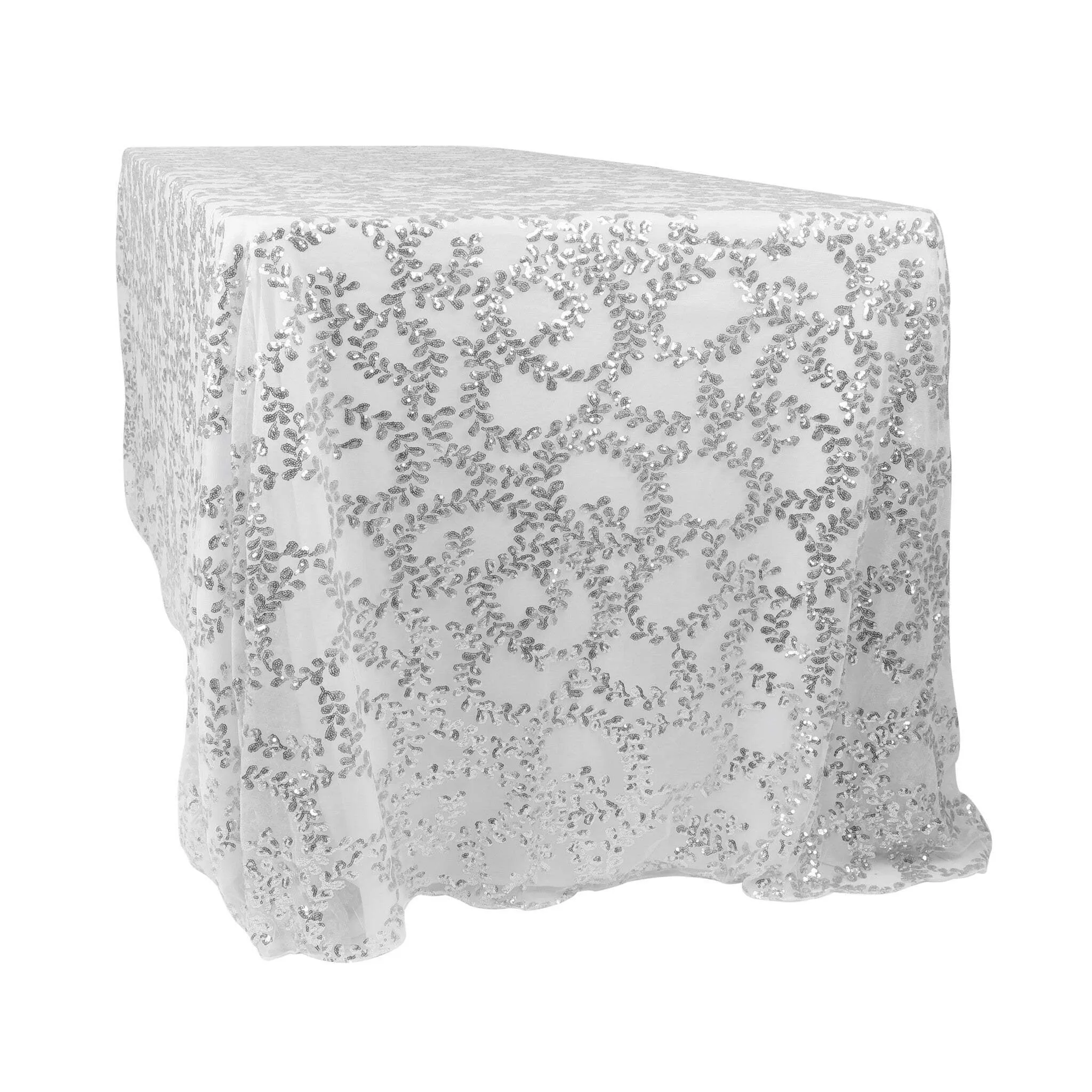 Sequin Vine Tablecloth Overlay 90"x132" Rectangle - Silver