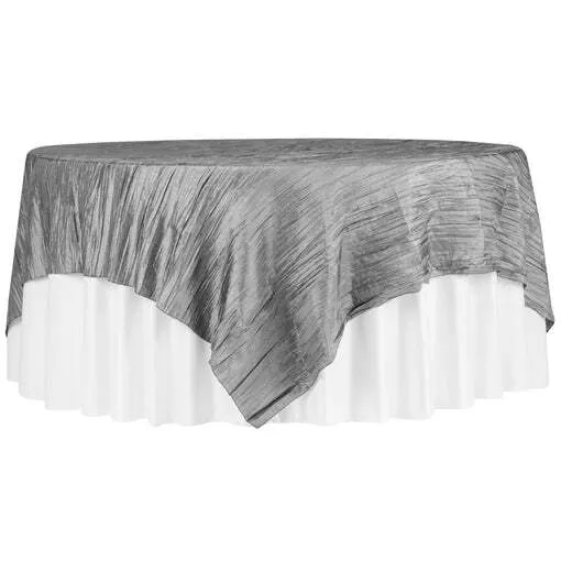 Accordion Crinkle Taffeta Table Overlay Topper 85"x85" Square - Silver