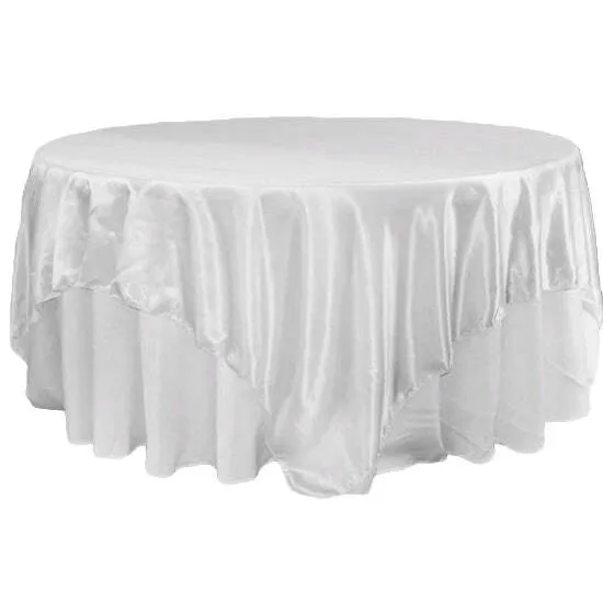 Square 90"x90" Satin Table Overlay - White