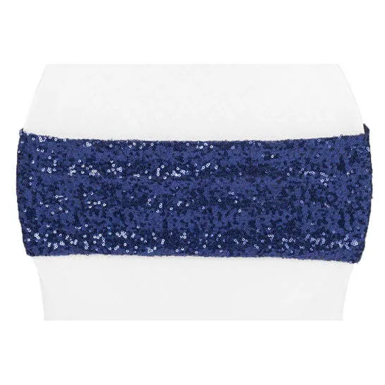 Glitz Sequin Spandex Chair Band - Navy Blue