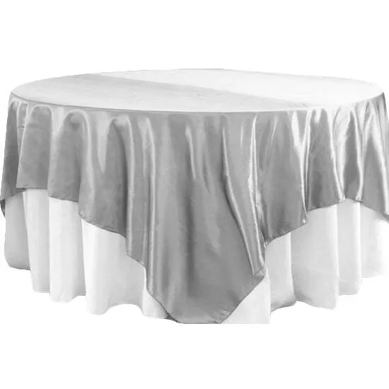 Square 90"x90" Satin Table Overlay - Silver