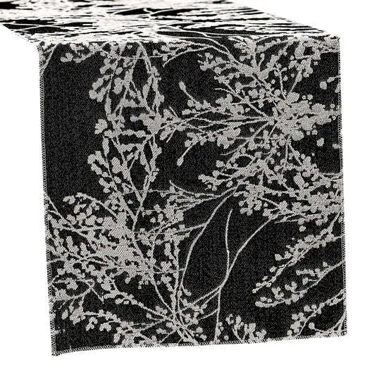 Leaf Branch Reversible Jacquard Table Runner - Black