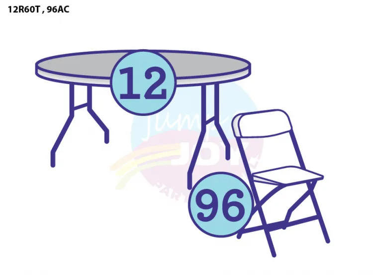 12 Adult 60" Round Tables, 96 Adult Chairs