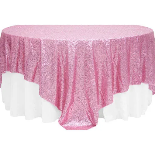 Glitz Sequin Table Overlay Topper 90"x90" Square - Pink