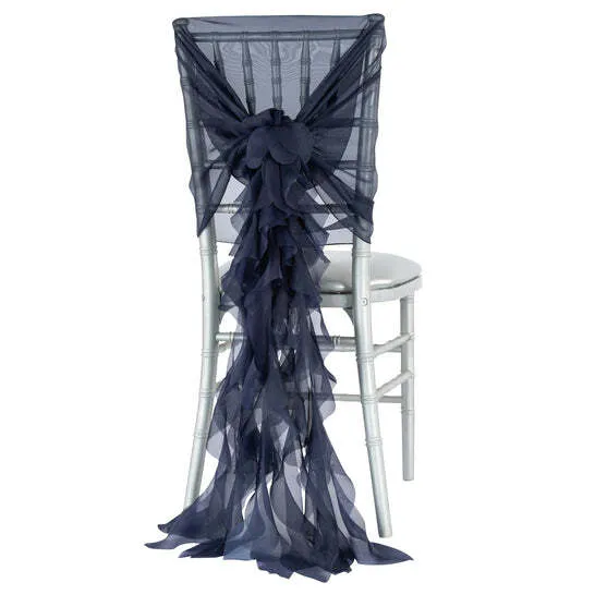 1 Set of Soft Curly Willow Ruffles Chair Sash & Cap - Navy Blue