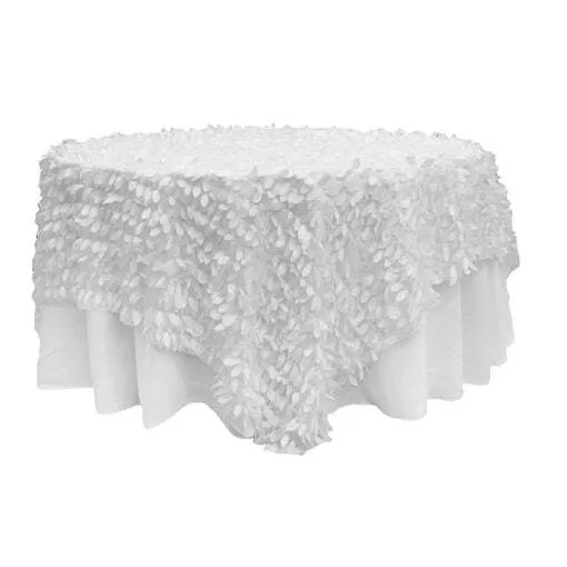 Leaf Petal Taffeta Table Overlay Topper 90"x90" Square - White