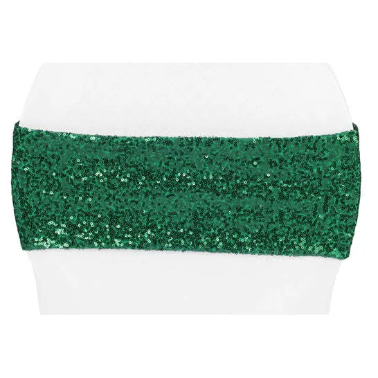Glitz Sequin Spandex Chair Band - Emerald Green