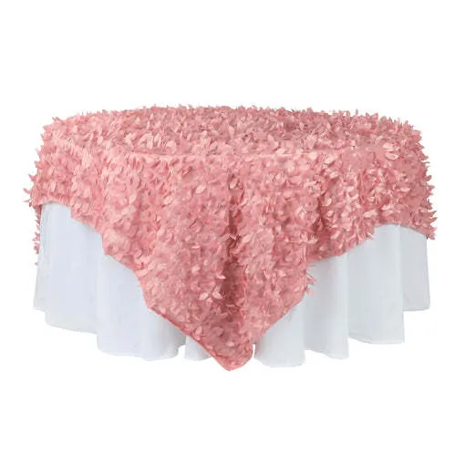 Leaf Petal Taffeta Table Overlay Topper 90"x90" Square - Dusty Rose/Mauve