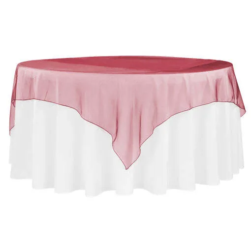 Organza 72" Square Table Overlay - Burgundy