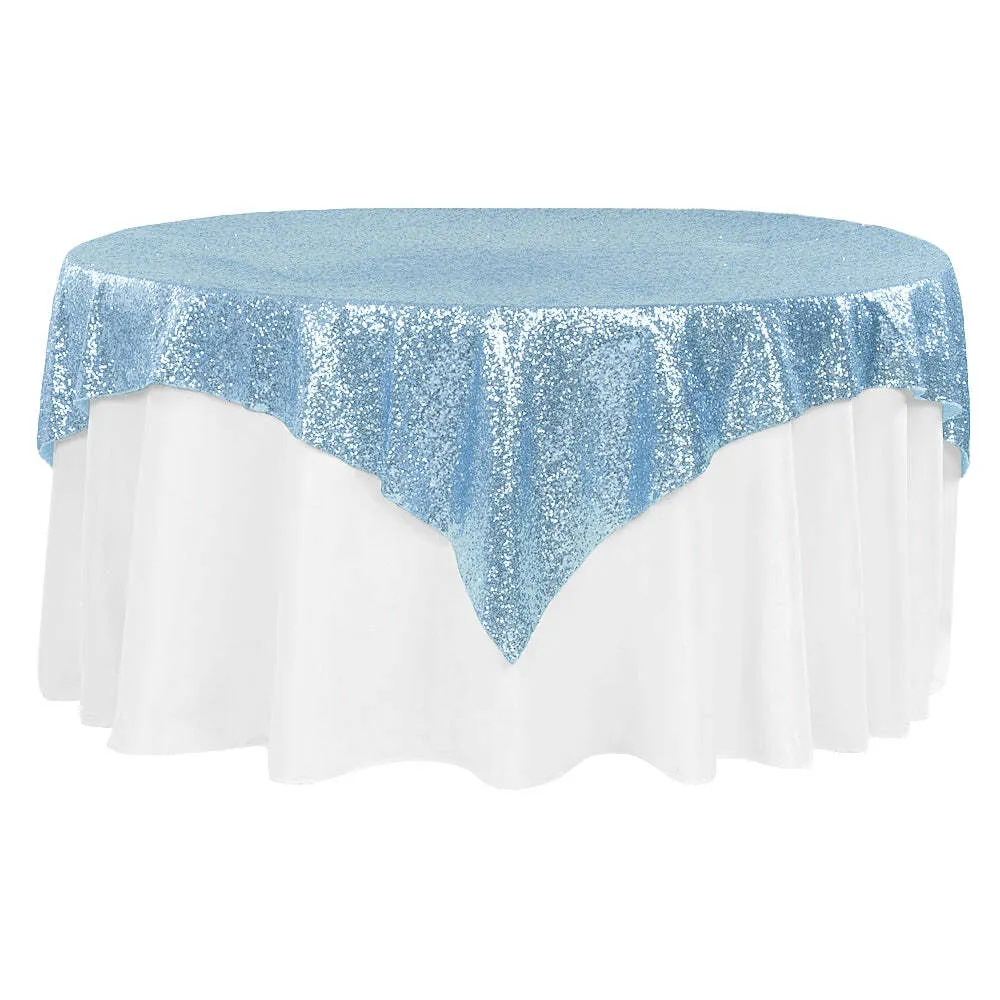 Glitz Sequin Table Overlay Topper 72"x72" Square - Baby Blue
