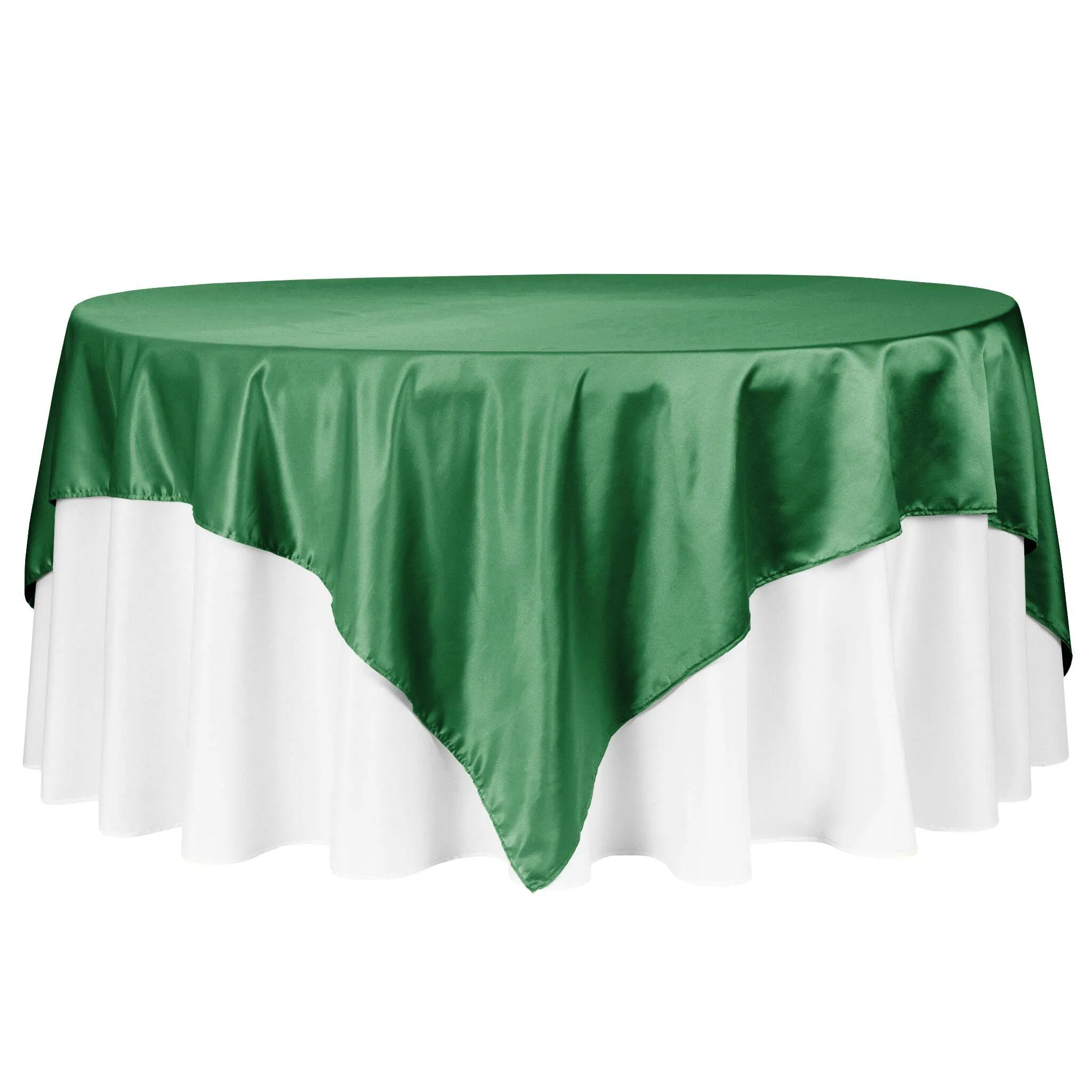 Square 90"x90" Lamour Satin Table Overlay - Emerald Green