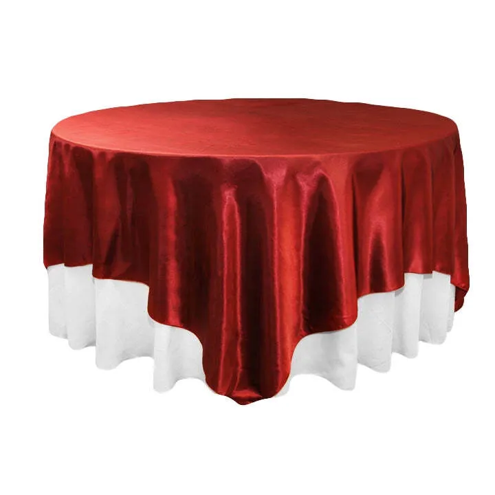 Square 90"x90" Satin Table Overlay - Burgundy
