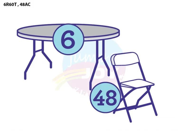 6 Adult 60" Round Tables, 48 Adult Chairs