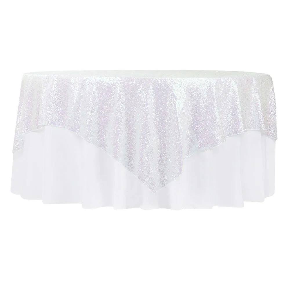 Glitz Sequin Table Overlay Topper 72"x72" Square - Iridescent White