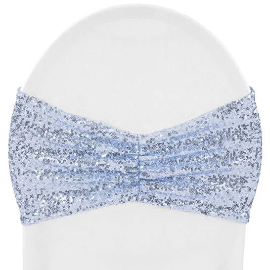 Glitz Ruffle Sequin Spandex Chair Band Sash - Dusty Blue