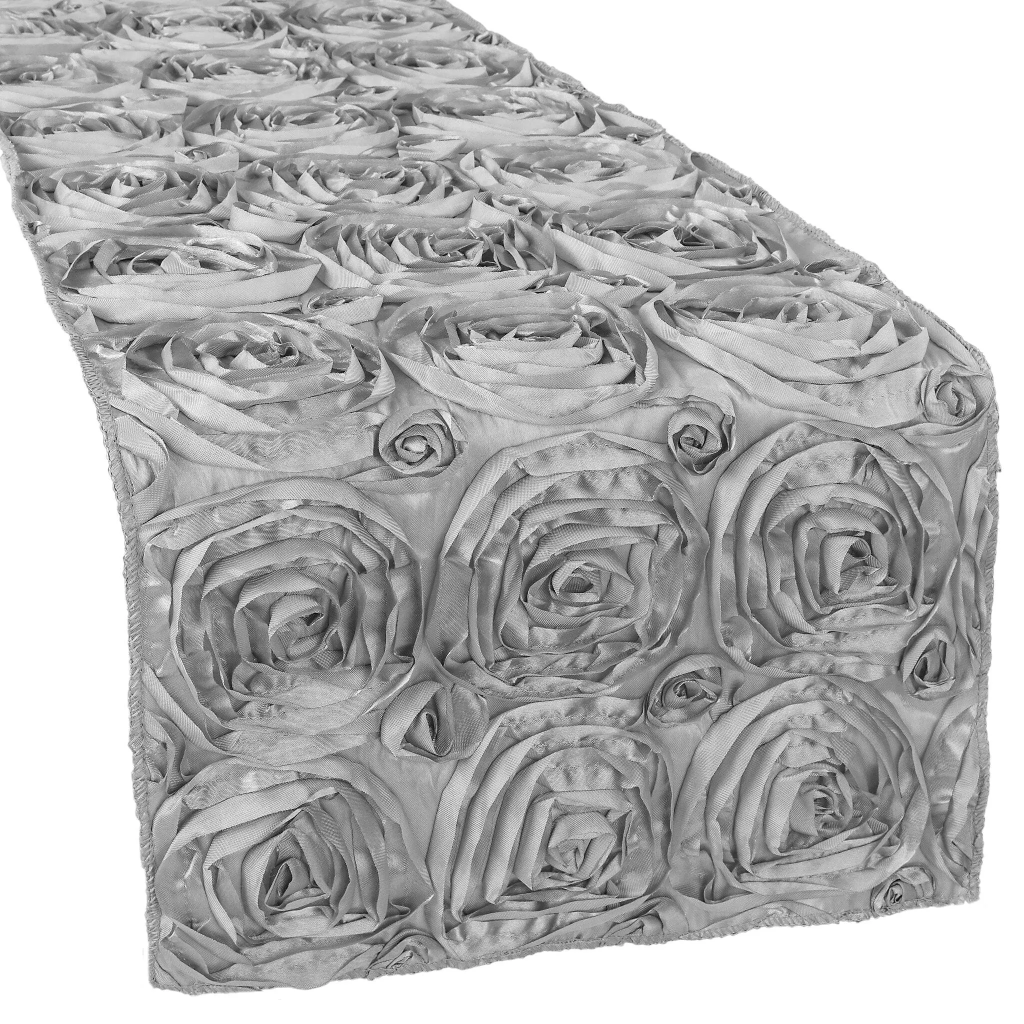 Wedding Rosette Satin Table Runner - Silver