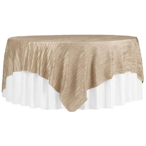 Accordion Crinkle Taffeta Table Overlay Topper 85"x85" Square - Champagne