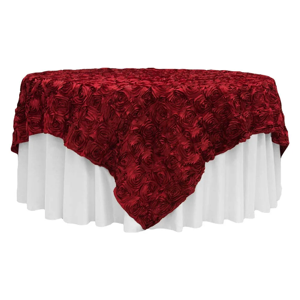 Rosette Satin Table Overlay Topper 85"x85" - Apple Red