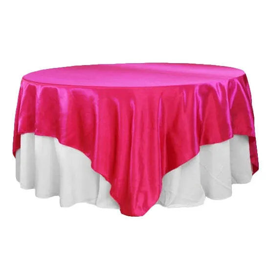 Square 90"x90" Satin Table Overlay - Fuchsia