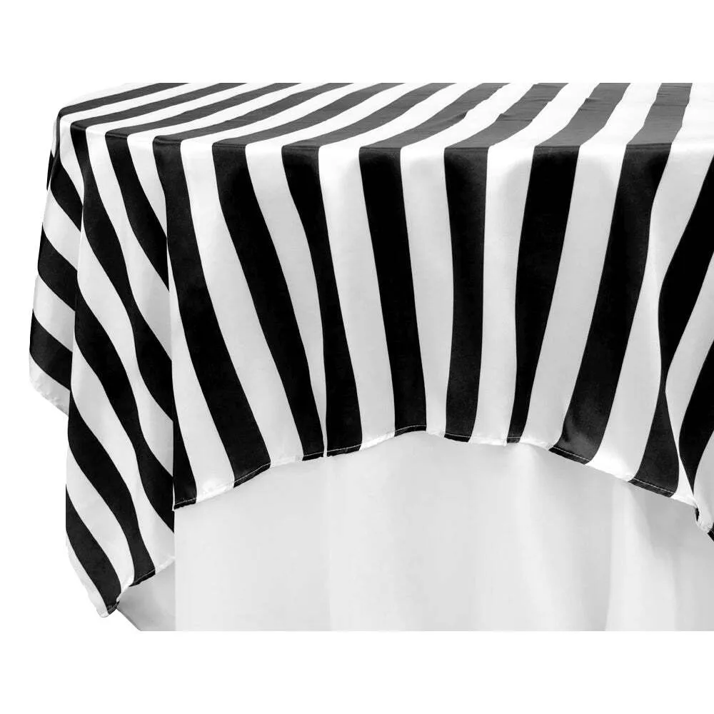 Stripe 90"x90" Square Satin Table Overlay - Black & White