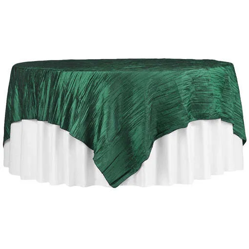 Accordion Crinkle Taffeta Table Overlay Topper 85"x85" Square - Emerald Green