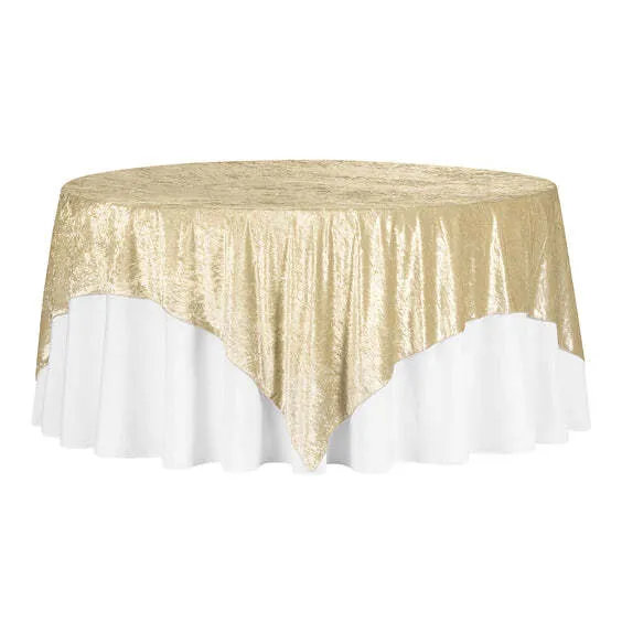 Velvet 85"x85" Square Tablecloth Table Overlay - Champagne