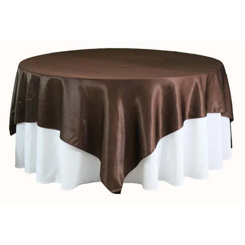 Square 90"x90" Satin Table Overlay - Chocolate Brown