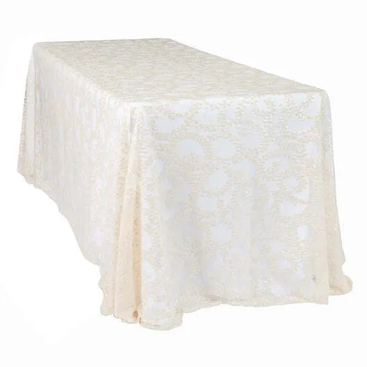 Sequin Vine Tablecloth Overlay 90"x132" Rectangle - Light Ivory/Off White