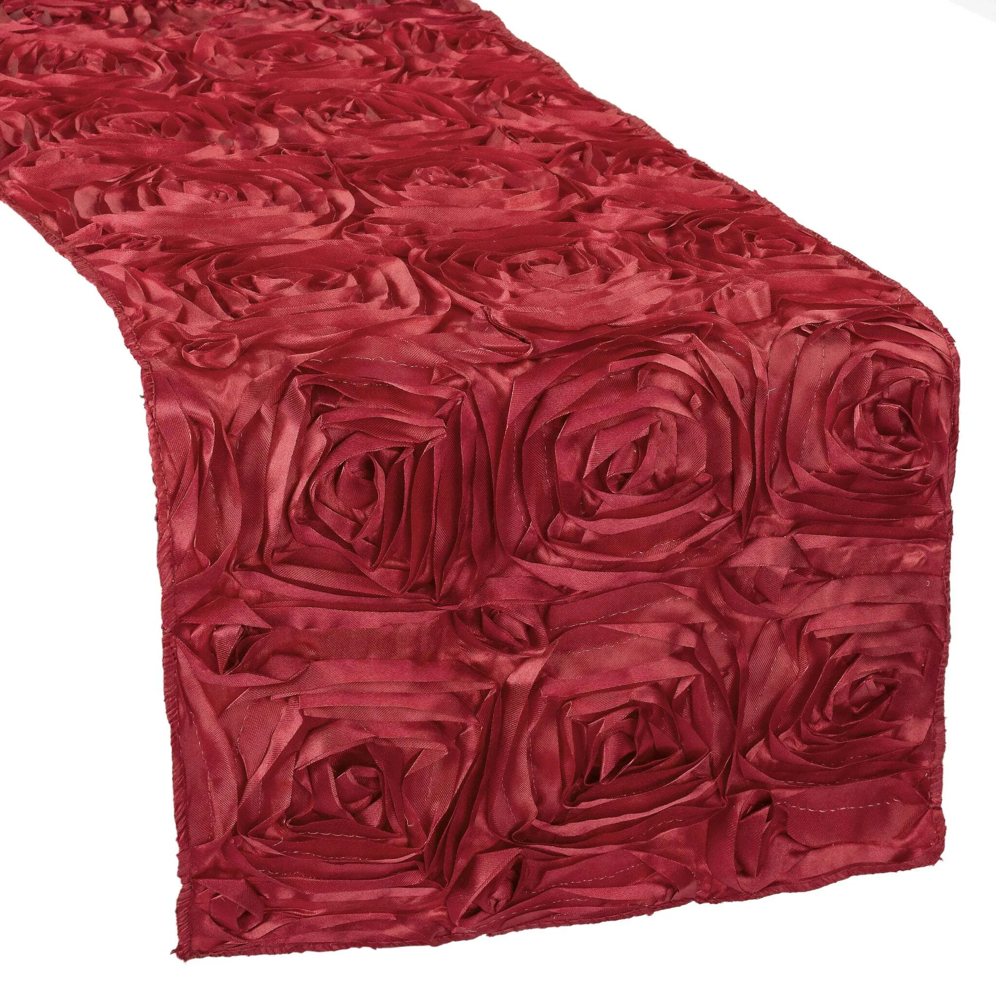 Wedding Rosette Satin Table Runner - Apple Red