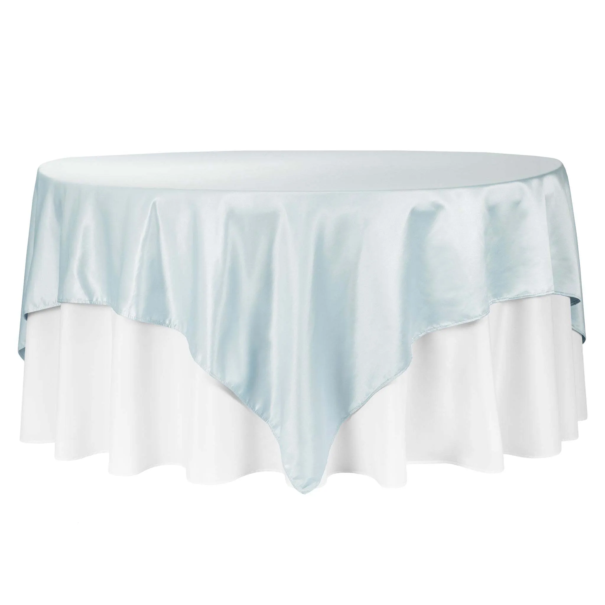 Square 90"x90" Lamour Satin Table Overlay - Dusty Blue