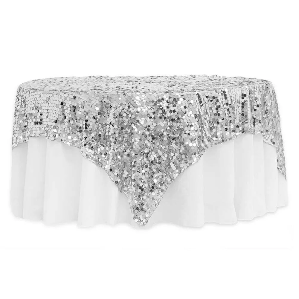 Large Payette Sequin Table Overlay Topper 90"x90" Square - Silver