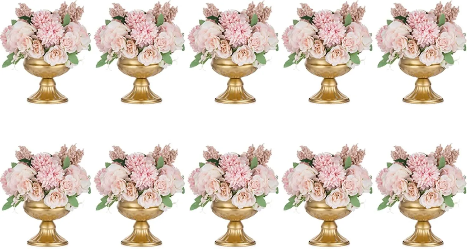 Nuptio Pcs of 10 Mini Sized Metal Urn Planter Elegant Wedding Centerpieces Vase for Wedding Party Decoration, 12.6cm/4.96" 