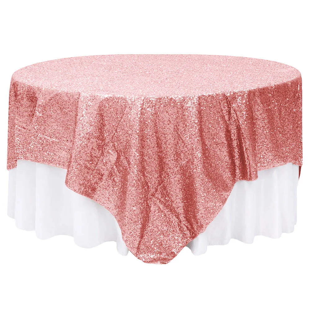 Glitz Sequin Table Overlay Topper 90"x90" Square - Dusty Rose/Mauve