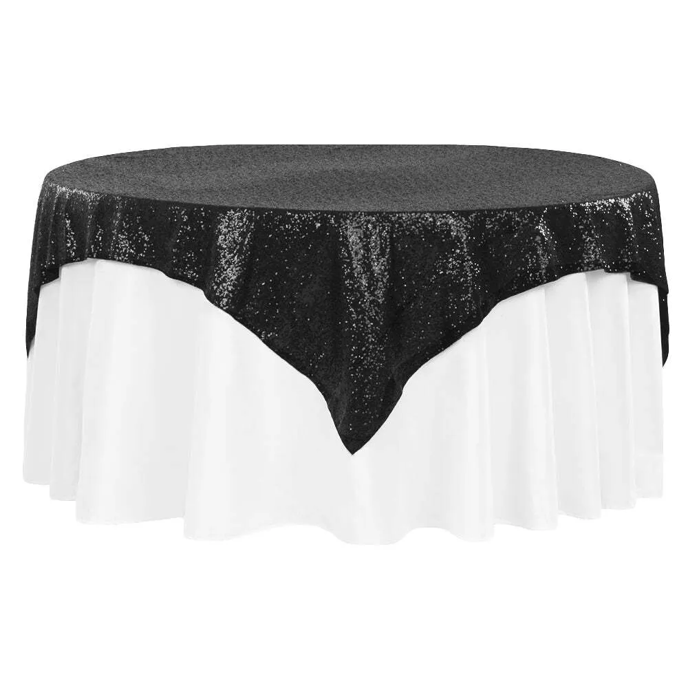 Glitz Sequin Table Overlay Topper 72"x72" Square - Black