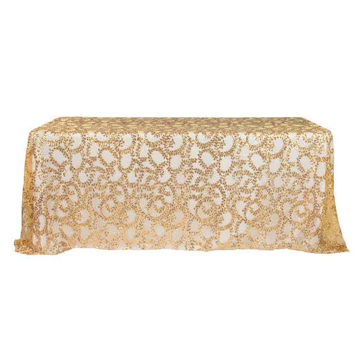 Sequin Vine Tablecloth Overlay 90"x156" Rectangle - Gold
