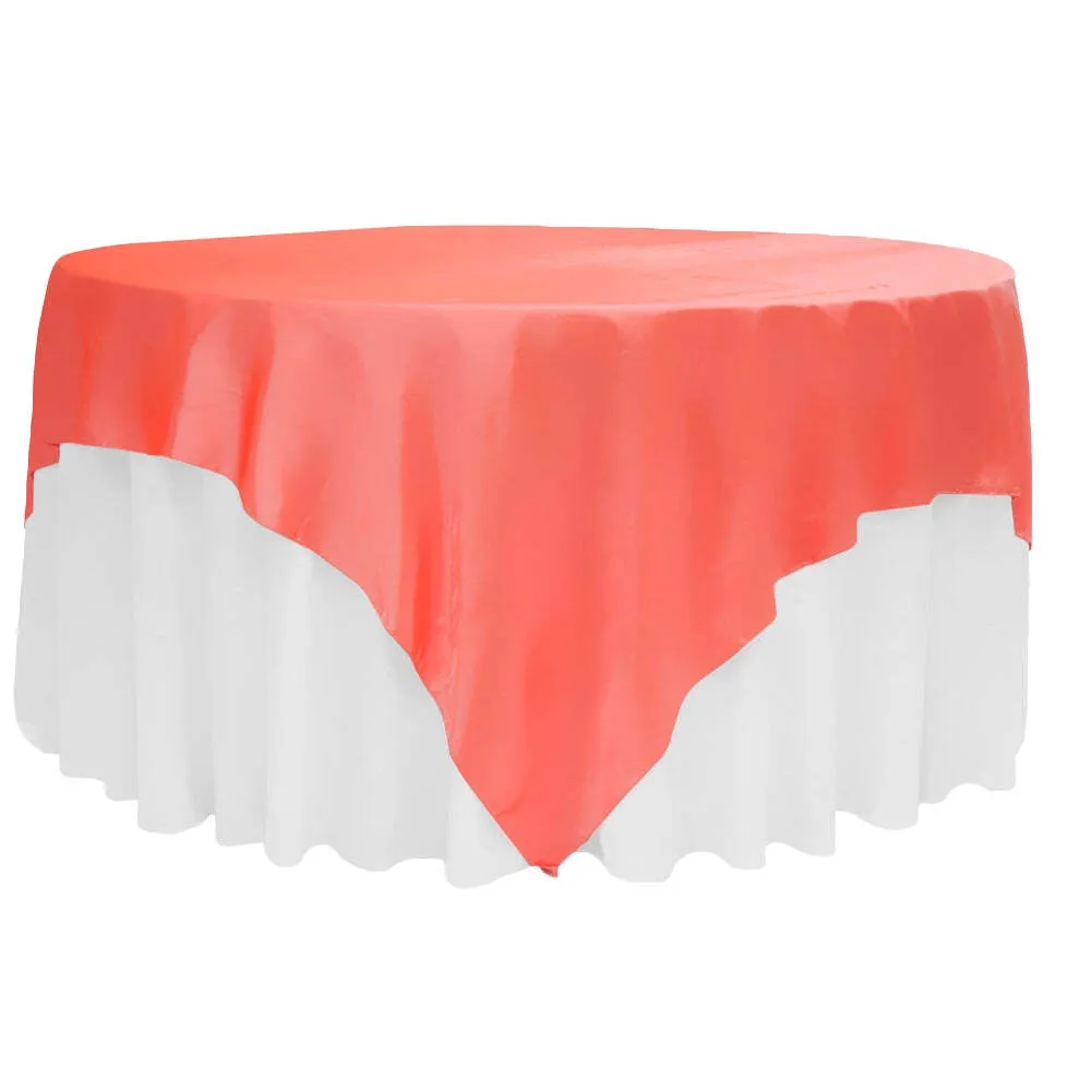 Square 90"x90" Satin Table Overlay - Coral