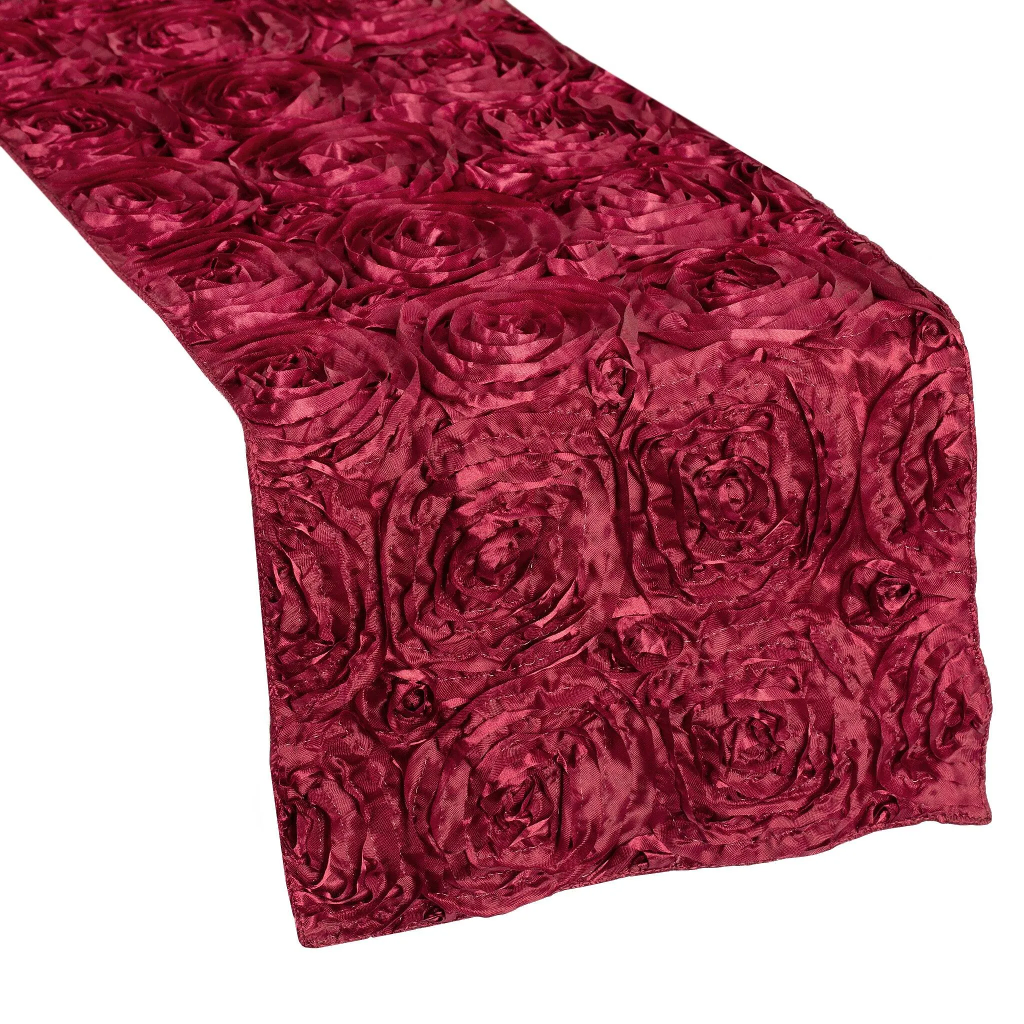 Wedding Rosette Satin Table Runner - Burgundy