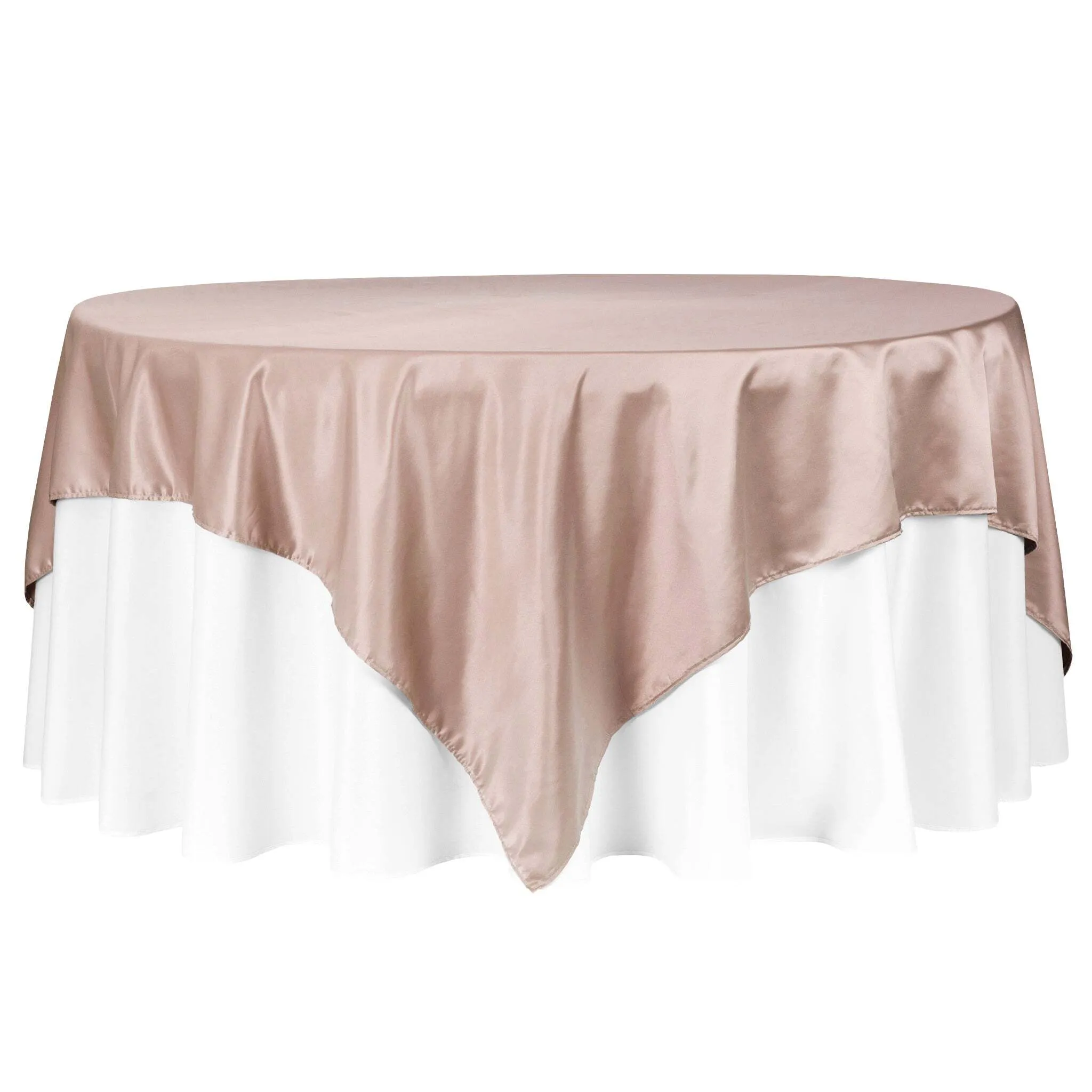 Square 90"x90" Lamour Satin Table Overlay - Taupe
