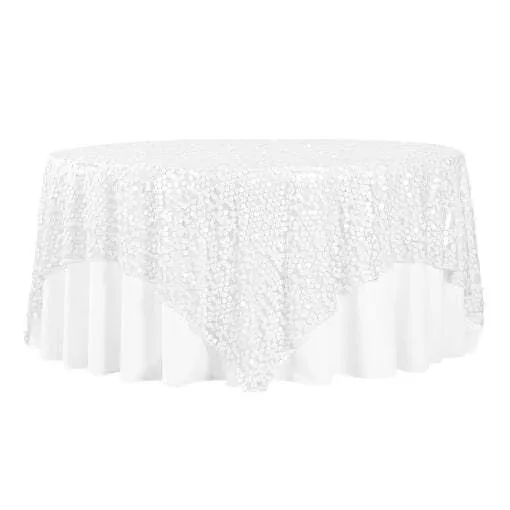 Large Payette Sequin Table Overlay Topper 90"x90" Square - White