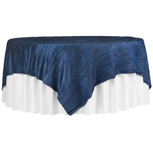 Accordion Crinkle Taffeta Table Overlay Topper 85"x85" Square - Navy Blue