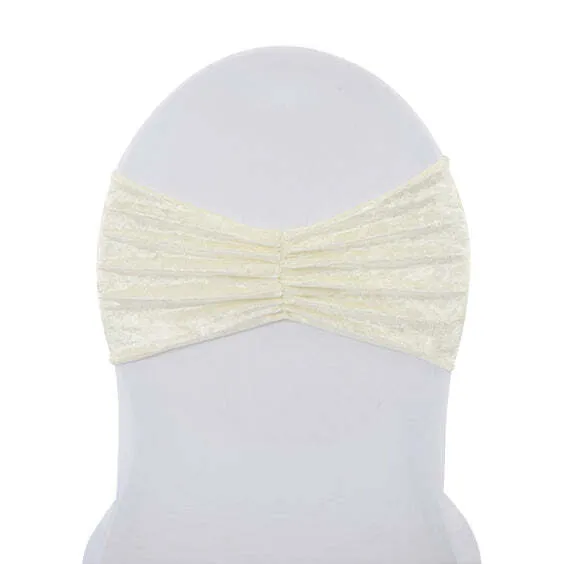Velvet Ruffle Stretch Chair Band - Ivory