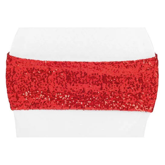Glitz Sequin Spandex Chair Band - Red