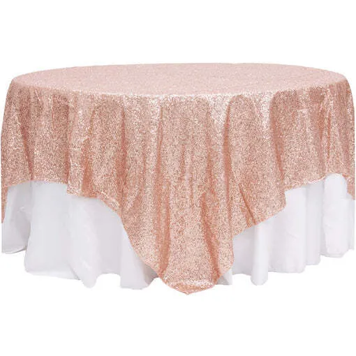 Glitz Sequin Table Overlay Topper 90"x90" Square - Blush/Rose Gold
